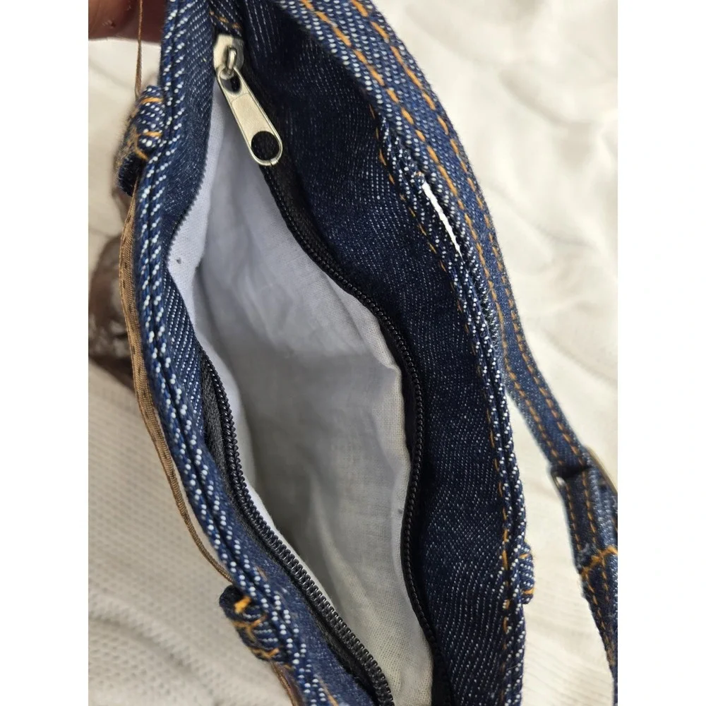 Denim Skirt Purse Child Size Adjustible Shoulder Strap Lace Bottom Zip Closure